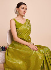 Mehendi Colour Party Wear Saree of Handloom Silk